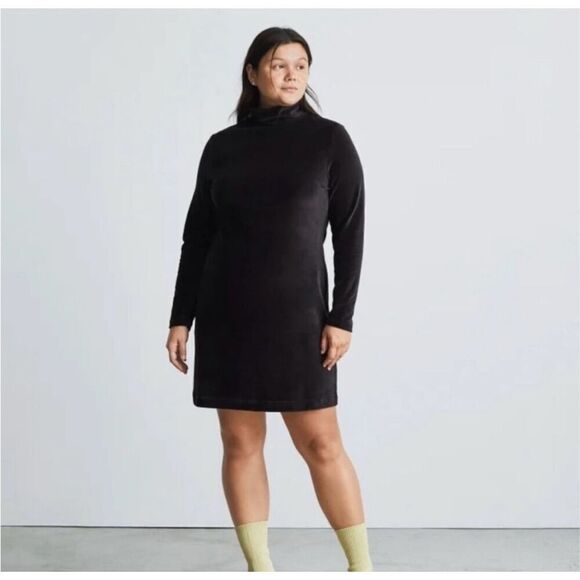 Everlane Black‎ The Velour Mock Neck Long Sleeve Mini Dress - Picture 5 of 7